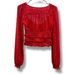 Free People Lolita Smocked Red Floral Long Sleeve Cropped Top Sz XS Photo 2
