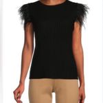 Sioni Feather Trim Ribbed Knit Top Sz M Black Size M Photo 0