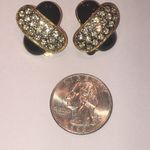 Angel Brand Signed Gold Tone and Black Enamel Crystal Clip On Earrings Photo 1