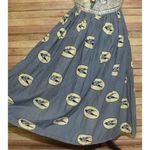 None Hand Made Blue & Beige Nautical Coastal Sundress Size L Embroidered Bird Pattern Photo 6