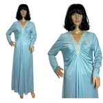 Vintage 60's OOAK unbranded laced V neck blue long sleeved maxi dress small Photo 1