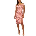 Adrianna Papell  Sequin Off the Shoulder Cocktail Dress Pink Floral Midi Sheath Photo 10