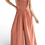 Natural Life Carrington Wide Leg Jumpsuit Rust 100% Cotton Small Boho Casual Photo 0