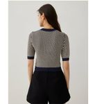 Love, Bonito Paola Short Sleeve Knit Crewneck Sweater Top Navy Blue Cream 6/S Photo 3