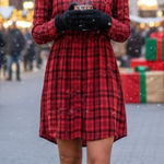 EXPRESS  Red Checkered Long Sleeve Dress size S Photo 0