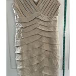 Adrianna Papell  Champagne Pleated Ruffled Cocktail Formal Elegant Dress Sz 8P Photo 3