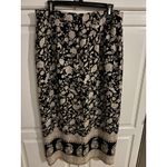 Talbots ‎ Size 16 Black Floral Print 100% Silk Midi Skirt Elegant Photo 2