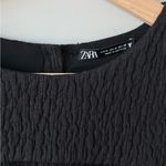 ZARA Puff Sleeve Black Crinkle Crop Top Pearl Embellished Buttons Ruffle Size M Photo 1