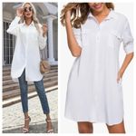 Amazon Shirt Dress V Neck Long Sleeve Loose Casual with Pockets Front Button Photo 1
