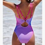 Cupshe  One Piece Swimsuit Scoop Neck Ruched Double Straps O Ring Striped XL Photo 1