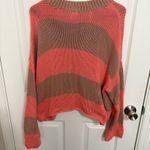 Aerie Coral Pink and Tan Striped Knit Oversized Sweater Photo 5