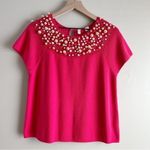 Anthropologie Moth Brienne Pearl Holiday Sweater in Red, Size Medium Photo 1