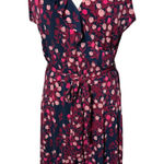 Leota Felicity Faux Wrap Dress Large Floral Tulip Print Sleeveless Navy Pink Photo 0