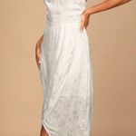 Lulus | NWT REMARKABLE MOMENTS WHITE FLORAL JACQUARD SATIN TULIP MIDI DRESS XS Photo 0