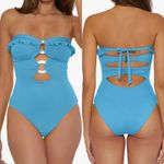Soluna Swim Standard Buckle Up One Piece Bandeau Swimsuit Size Medium Blue Photo 7