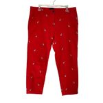 Talbots  Relaxed Chinos Frenchie Critter Pants 12P Red Embroidered Dog Print Photo 1