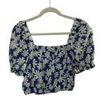 American Eagle Cornflower Blue Daisy Crop Top Puff Sleeve Top Square Neck Small Photo 4