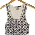 Lela Rose Floral Sequin Embellished Sleeveless Cotton Tank Top Navy Small Blue Photo 1