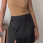 Topshop  Black Mini Skirt Women's Size US 8 Above‎ Knee Slit Front Satin Photo 0