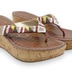 Sam Edelman Rosa Nude Ginger Beaded Thong Cork Wedge Sandal Flip Flop Size 8.5 Photo 6
