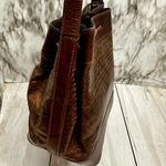 Susan Gail Brown Leather Drawstring Bucket Bag Shimmer Bronze Snakeskin Vintage Photo 3