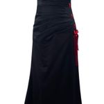 Vintage 90s Y2k Satin Gown Strapless Ribbon Lace Up Side Ruched Black Red 0 Photo 0