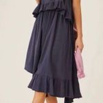 Anthropologie  Daily Practice Blue Patricia Asymmetrical Ruffle Midi Dress Medium Photo 0