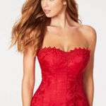Fredericks Hollywood Dream Sweetheart Corset 32 Red Jacquard Lace Hook Closure Photo 0