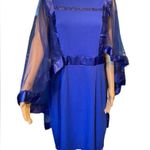 Formal Prom Dance Party Blue Mesh Shawl Cape Satin Sleeveless Fitted Mini Dress Size 1X Photo 2