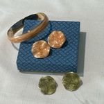Avon Vintage Orange & Gold Post Pierced Earrings & Bangle Bracelet Photo 0