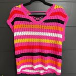 BLAKELEY Colorful Striped Knit Short Sleeve Sweater Tie Up Back Sz S/M EUC Pink Size M Photo 0