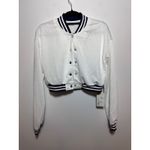 Halara Brand New  Women's Size Medium White Black Trim Varsity Jacket Button Up Photo 1