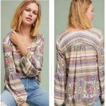 Maeve  Anthropologie‎ Floral Striped Blouse Small Long Sleeve Boho Relax Career Photo 1