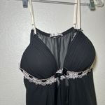 Linea Donatella Black Lace Trim Babydoll Lingerie Sheer Nightgown Bow Detail Photo 1