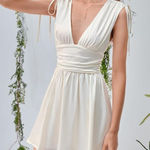 Shein Mod Cream V Neck Mini Dress Sleeveless Tie Strap Ruched S White Photo 0