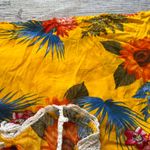 Boho Crochet Top Silk Maxi Dress Yellow Summer Bohemian Womens XL Floral Resort Photo 7