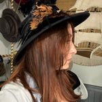 Vintage Black Feather Embellished Wide Brim Hat Small Photo 5