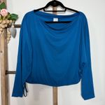 Athleta Blue Boat Neck Dolman Sleeve Cinched Hem Crop Top Women's Medium Photo 1