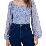 Celebrity Pink NWT  Ruched Blouson Sleeve Bodysuit Ice Blue Floral Square Neck XS Photo 0