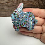 Blue Bunny Rabbit Artisan Mary Vaughn Ceramic Hand Made Brooch Pin Photo 3