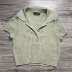 Brandy Melville Sage Green Ribbed Knit Polo Crop Top Photo 0
