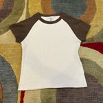 Brandy Melville Bella Tee Ribbed Short Sleeve Crop Top  White Brown One Size Photo 0