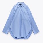 ZARA  blue oversized satin effect button down shirt women’s size XS Photo 3