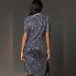 Anthropologie Flat White Short-Sleeve Sequin Stripe Midi Dress Photo 2