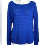 American Eagle Basketweave Knit Long Sleeve Crewneck Sweater Medium Royal Blue Photo 1