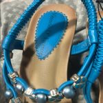 Vittorio D’ Firenze Blue and Tan Beaded Sandals with Ankle Strap made in Italy Size 10 Photo 1