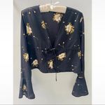 Nasty Gal  bell sleeve cropped black floral top blouse small Photo 2