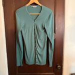 PRAIRIE UNDERGROUND | Green Organic Cotton Long Line lightweight Cardigan Small Photo 4