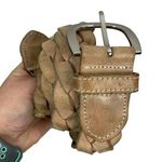 Unbranded Sz SM Belt Brown Genuine Leather Braided Adjustable Silver Tone Buckle Photo 0