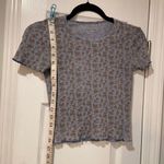 American Eagle  Blue Waffle Floral Thermal Crop Top Lettuce Hem Stretch Size XXS Photo 4